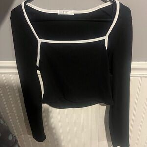 Black Long Sleeve Top with White Trim
